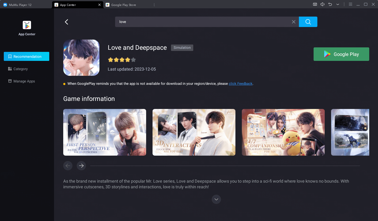 Download Love and Deepspace on MuMuPlayer 
